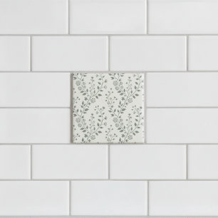 Azulejo Elegante patrón floral boho minimalista en crema d