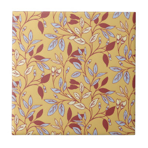 Azulejo Elegante patrón floral con hojas rojas y azules