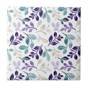 Azulejo Elegante patrón floral con hojas rojas y azules Ce