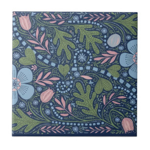Azulejo Elegante patrón floral de arte popular botánico vi