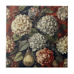 Azulejo Elegante patrón floral de hortensias vintage
