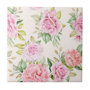 Azulejo Elegante patrón floral de rosa romántica