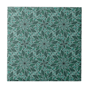 Azulejo Elegante patrón floral en azul verde con mandala d
