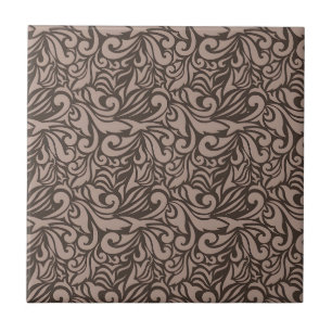 Azulejo Elegante patrón floral marrón sobre fondo rosa cla