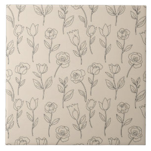 Azulejo Elegante patrón floral minimalista de línea