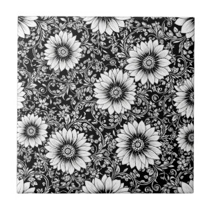 Azulejo Elegante patrón floral monocromo de lujo (5)