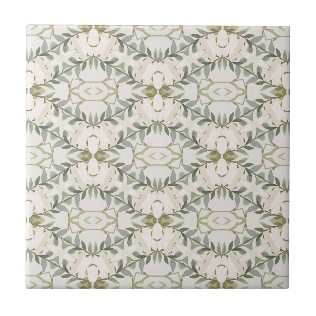 Azulejo Elegante patrón floral neutral (Frente)
