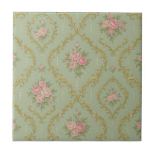 Azulejo Elegante patrón floral rococó en pasteles suaves