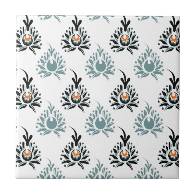 Azulejo Elegante patrón floral Rosa azul (Frente)