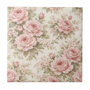 Azulejo Elegante patrón floral sin fisuras de rosa vintage