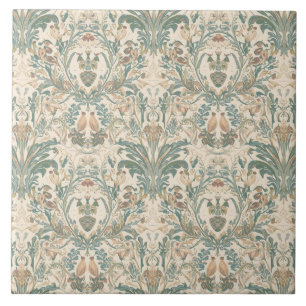 Azulejo Elegante patrón floral vintage nouveau con aves