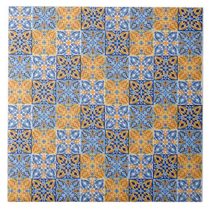 Azulejo Elegante patrón italiano azul y marrón amarillo