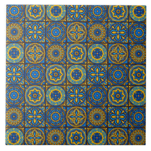 Azulejo Elegante patrón marroquí azul y marrón