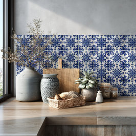 Azulejo Elegante patrón mediterráneo azul marino y blanco