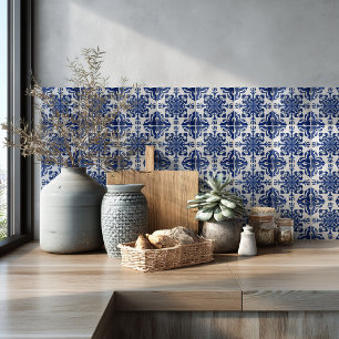 Azulejo Elegante patrón mediterráneo azul marino y blanco