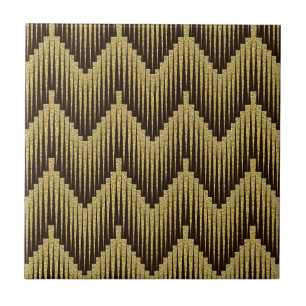 Azulejo Elegante patrón ornamental negro dorado decorativo