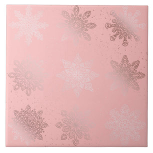 Azulejo Elegante patrón Rosa de Navidades de oro con copos