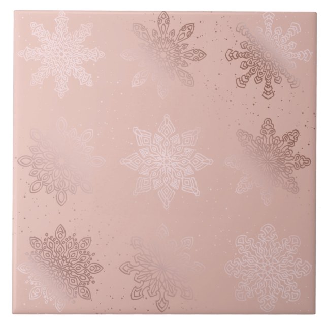Azulejo Elegante patrón Rosa de Navidades de oro con copos (Frente)