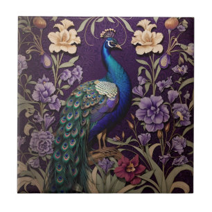 Azulejo Elegante Pavo Real Sobre El Morado William Morris