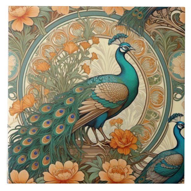 Azulejo Elegante Pavo Real Tile Cerámico Decorativo (Frente)