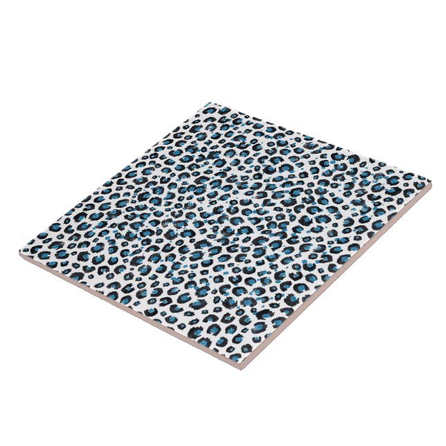 Azulejo Elegante Purpurina azul Leopardo negro impresión a (Lado)
