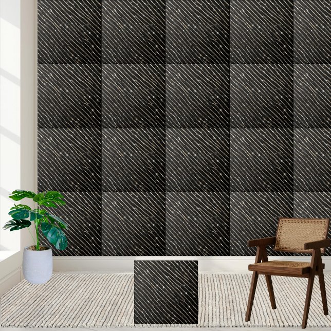 Azulejo Elegante Purpurina brillante franja blanca negra (Elegant Shimmering Glitter Black White Stripe Ceramic Tile)