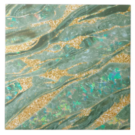 Azulejo Elegante Purpurina de Oro Verde de Mármol Opal Jad