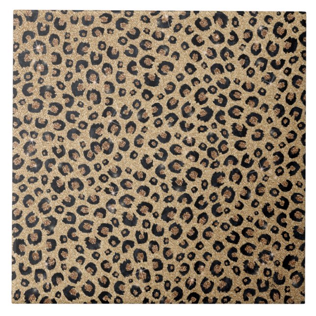 Azulejo Elegante Purpurina dorado Leopardo negro (Frente)