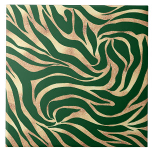 Azulejo Elegante Purpurina dorado Zebra Green Animal Print