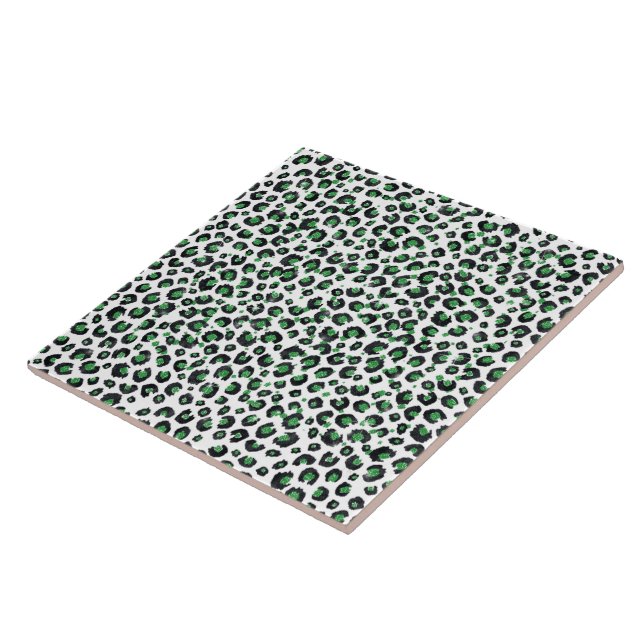 Azulejo Elegante Purpurina Verde Leopardo negro impresión  (Lado)