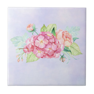 Azulejo Elegante ramo de flores de acuarela rosa