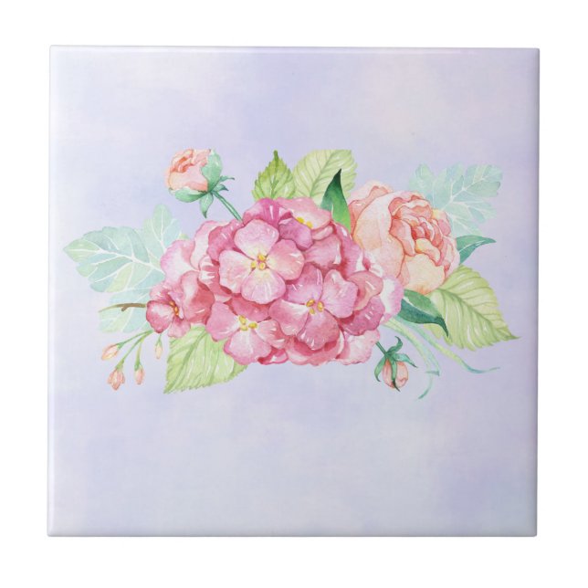 Azulejo Elegante ramo de flores de acuarela rosa (Frente)