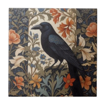 Elegante Raven Negro William Morris Inspirado Flor