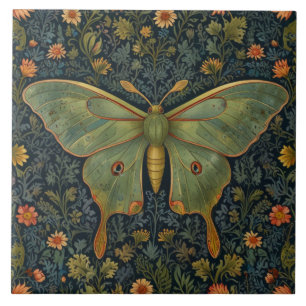 Azulejo Elegante retro boho Luna moth botánico
