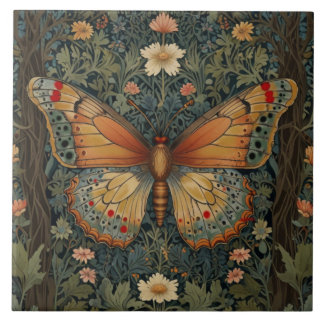 Azulejo Elegante retro boho mariposa vegetación botánica