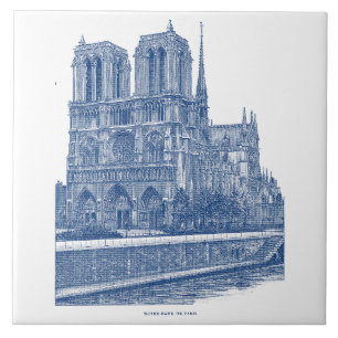 Azulejo Elegante retro Notre Dame de Paris Indigo Azul