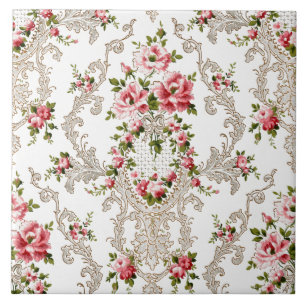 Azulejo Elegante Rococo de fondo floral-blanco