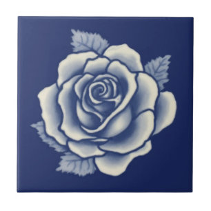 Azulejo Elegante Romántico Chic Rosa Floral Azul Damask