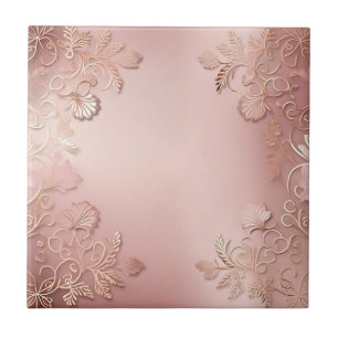 Azulejo Elegante Rosa De Oro Y Flor Rosa