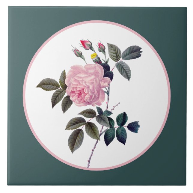 Azulejo Elegante rosa floral vintage (Frente)