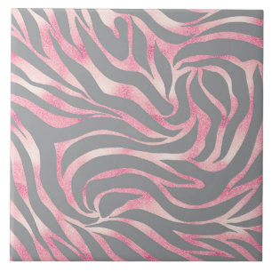 Azulejo Elegante Rosa Purpurina de oro Zebra Grey Animal P
