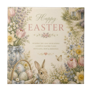 Azulejo Elegante saludo de Pascua de campo francés vintage