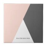 Azulejo Elegante se ruborizan el rosa y los triángulos<br><div class="desc">El diseño minimalista y moderno que representa se ruboriza el bloque del rosa,  blanco y gris del color.</div>