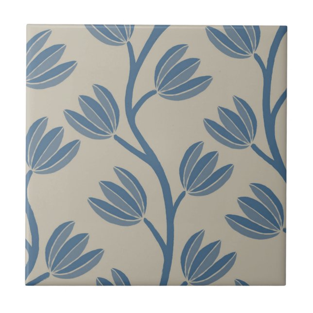 Azulejo Elegante simetría floral vertical de tapiz 2 azul (Frente)