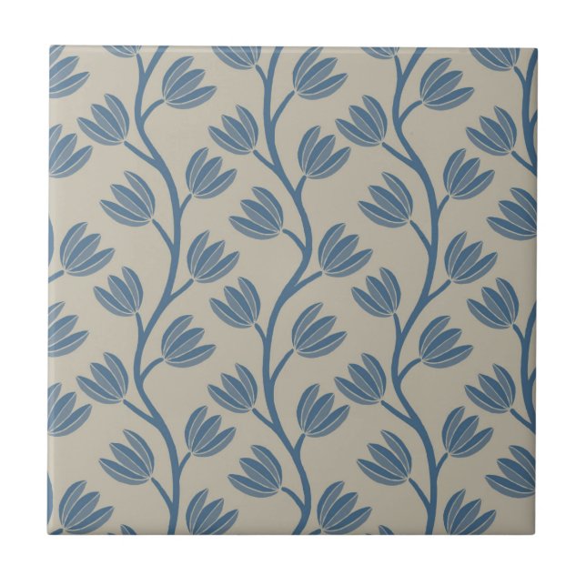 Azulejo Elegante Simetría Floral Vertical Tapiz S 2 Azul (Frente)