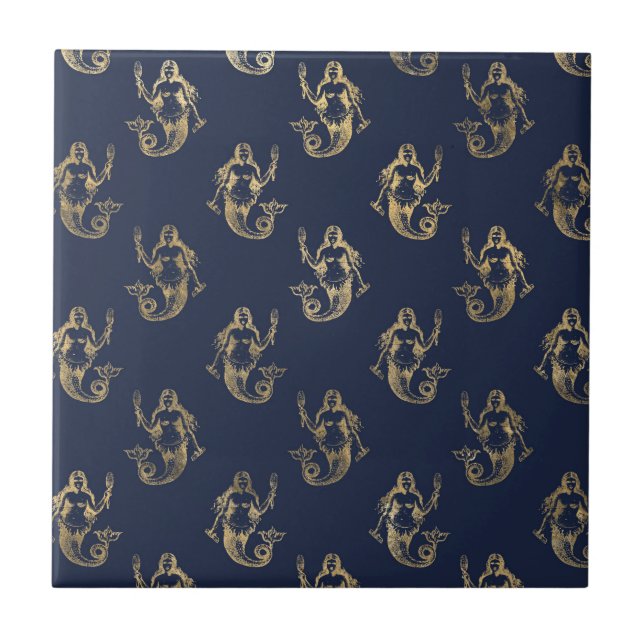 Azulejo Elegante Sirenita de Oro Maravilla Patrón Sin Mare (Frente)