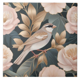 Azulejo Elegante Sparrow Dusty Floral rosa y dorada