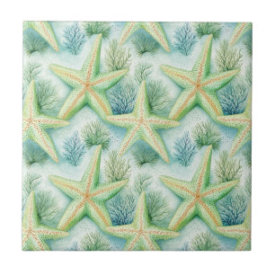 Azulejo Elegante Starfish - Decoración costera, Náutica oc