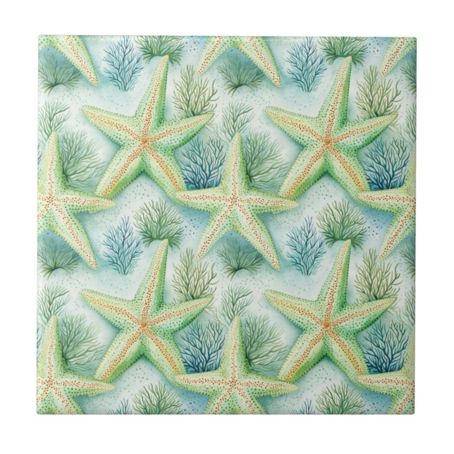 Azulejo Elegante Starfish - Decoración costera, Náutica oc (Frente)