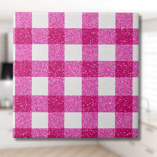 Azulejo Elegante Tartán de Purpurina Rosa de San Valentín 